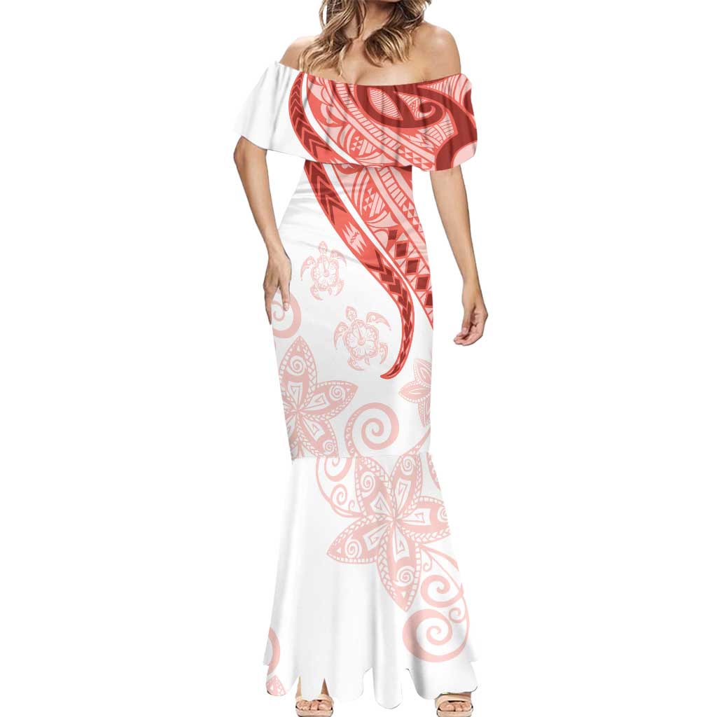 Coral Red Polynesian Tribal Turtle Floral Pattern Mermaid Dress LT05 - Polynesian Pride