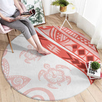 Coral Red Polynesian Tribal Turtle Floral Pattern Round Carpet