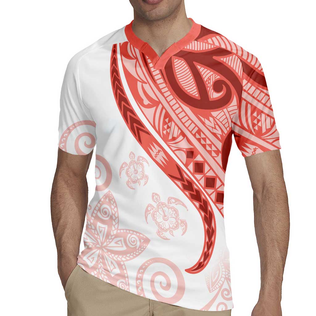 Coral Red Polynesian Tribal Turtle Floral Pattern Rugby Jersey LT05 - Polynesian Pride