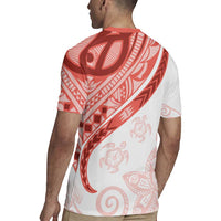 Coral Red Polynesian Tribal Turtle Floral Pattern Rugby Jersey LT05 - Polynesian Pride