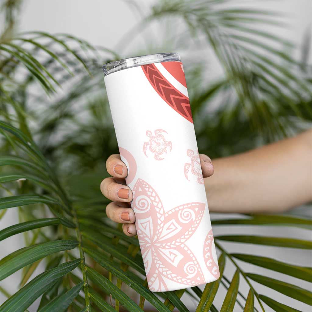 Coral Red Polynesian Tribal Turtle Floral Pattern Skinny Tumbler LT05 - Polynesian Pride