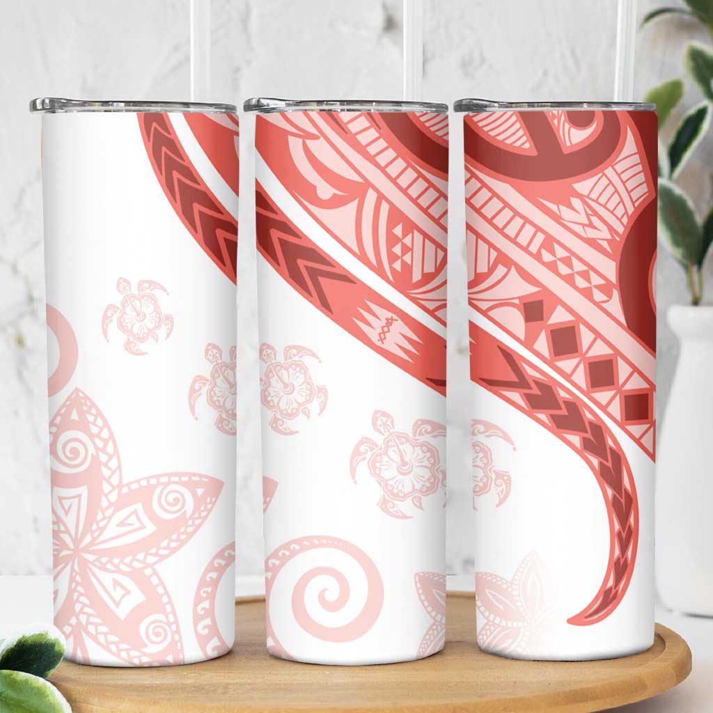 Coral Red Polynesian Tribal Turtle Floral Pattern Skinny Tumbler LT05 - Polynesian Pride