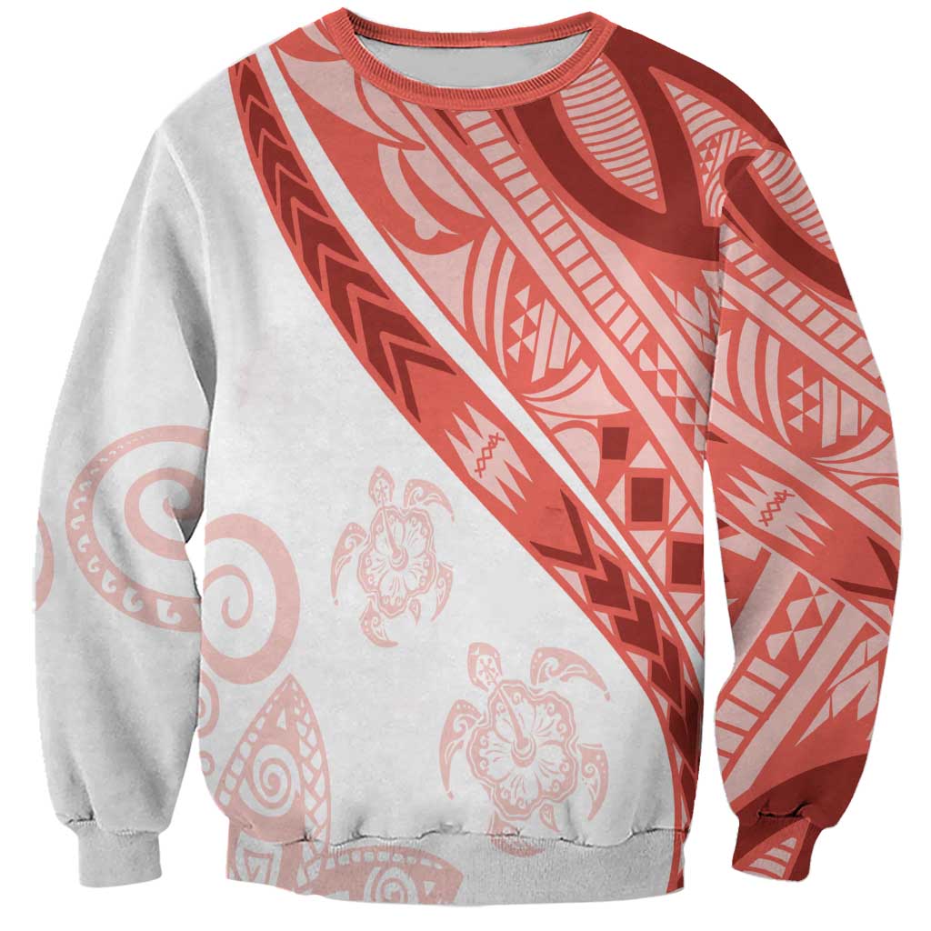 Coral Red Polynesian Tribal Turtle Floral Pattern Sweatshirt LT05 Unisex Red - Polynesian Pride