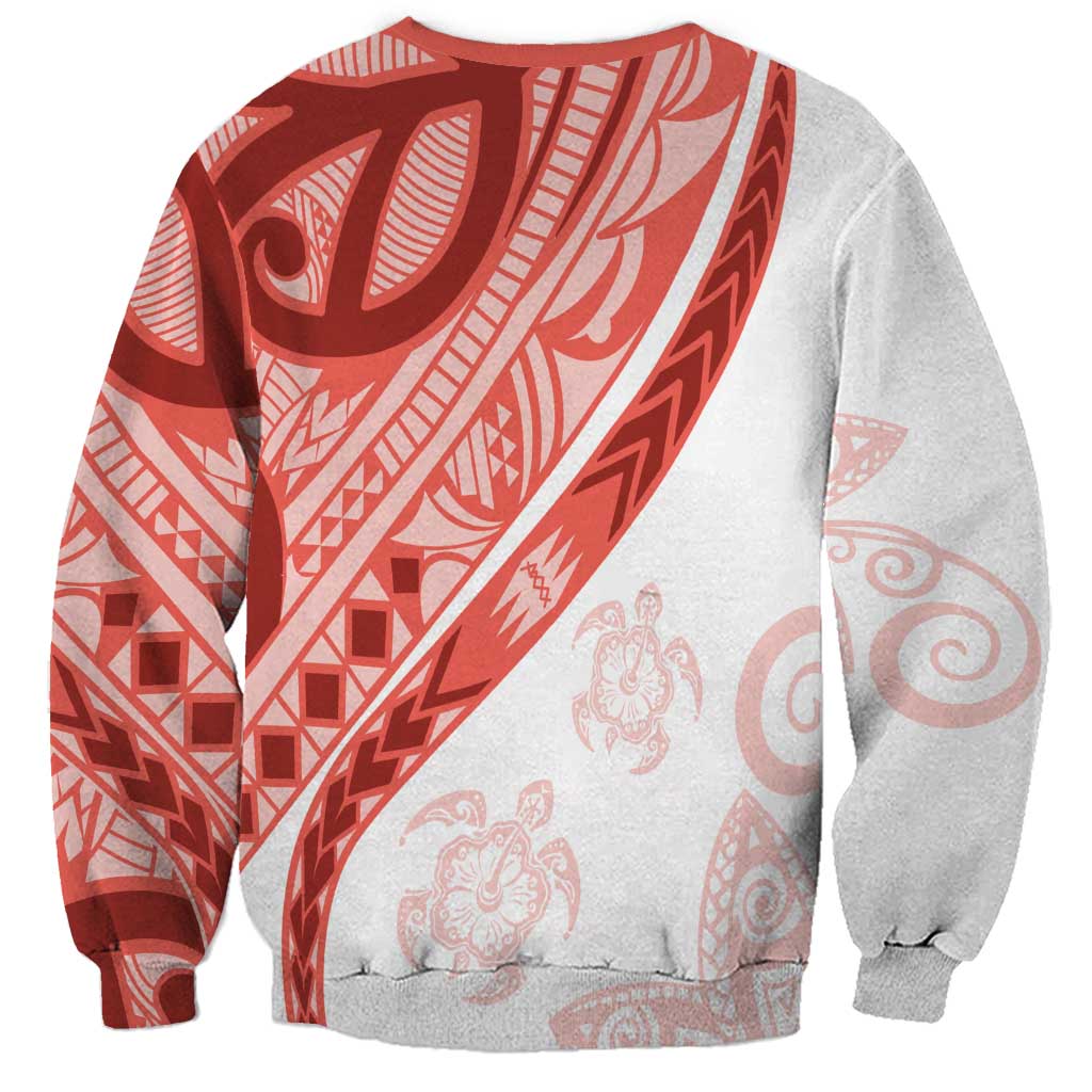 Coral Red Polynesian Tribal Turtle Floral Pattern Sweatshirt LT05 - Polynesian Pride