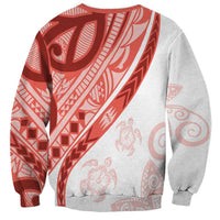 Coral Red Polynesian Tribal Turtle Floral Pattern Sweatshirt LT05 - Polynesian Pride