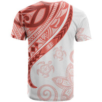 Coral Red Polynesian Tribal Turtle Floral Pattern T Shirt LT05 - Polynesian Pride