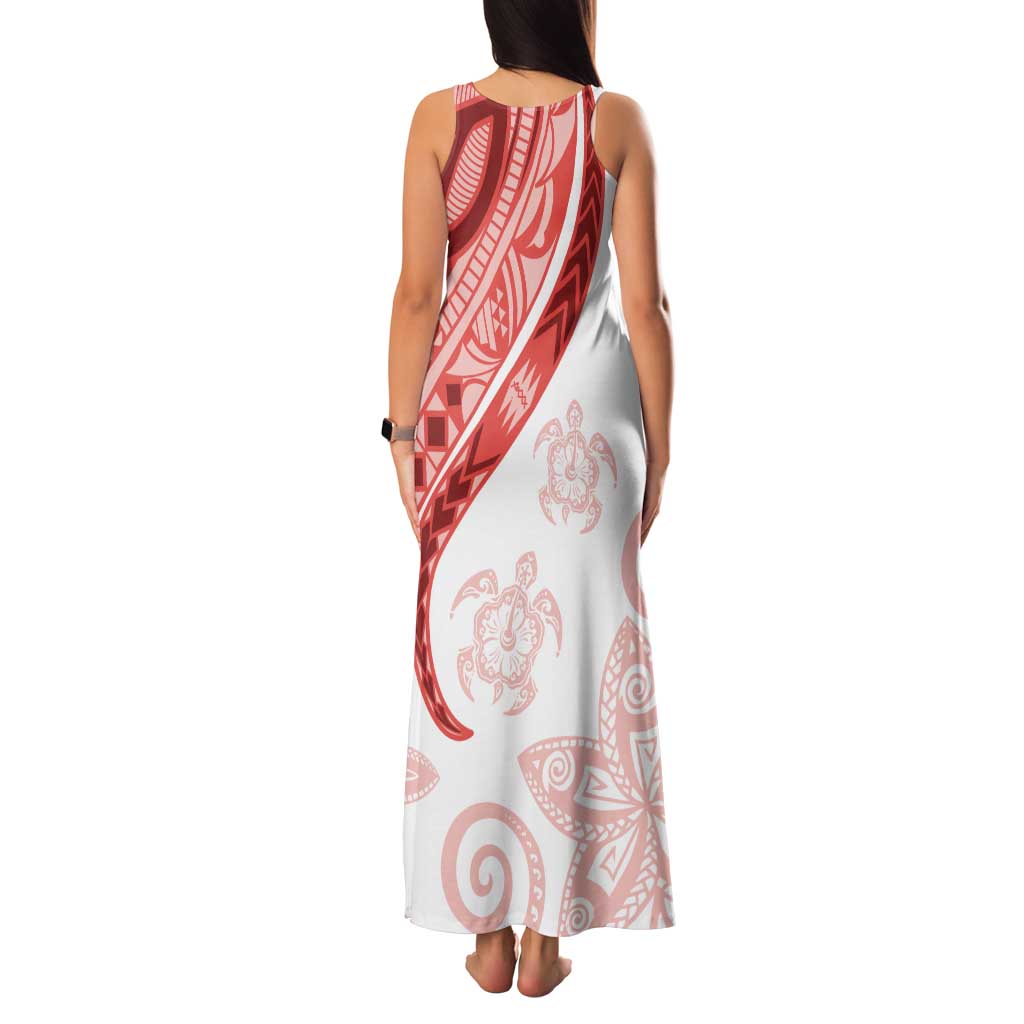 Coral Red Polynesian Tribal Turtle Floral Pattern Tank Maxi Dress
