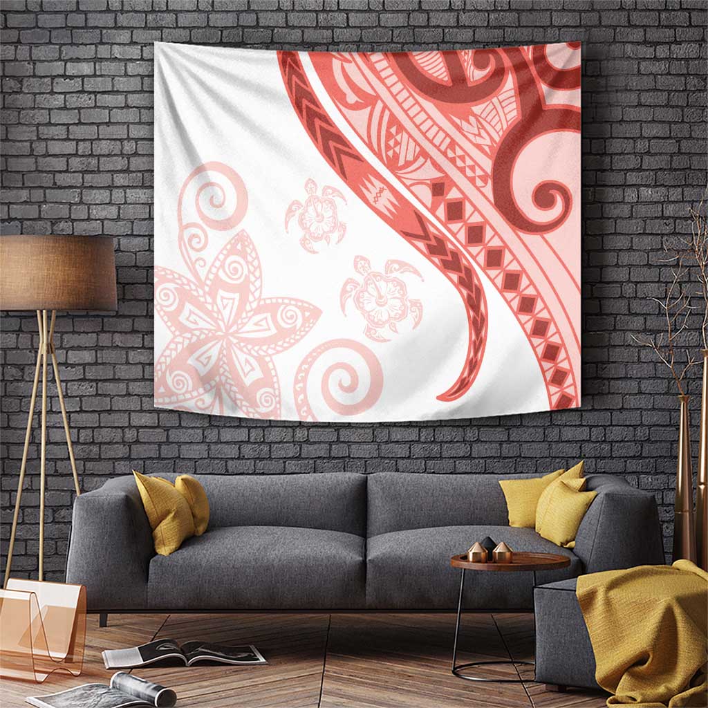 Coral Red Polynesian Tribal Turtle Floral Pattern Tapestry