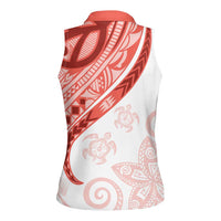 Coral Red Polynesian Tribal Turtle Floral Pattern Women Sleeveless Polo Shirt LT05 - Polynesian Pride