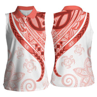 Coral Red Polynesian Tribal Turtle Floral Pattern Women Sleeveless Polo Shirt LT05 - Polynesian Pride