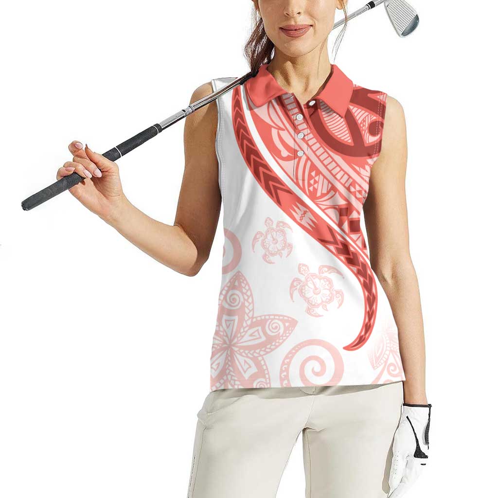 Coral Red Polynesian Tribal Turtle Floral Pattern Women Sleeveless Polo Shirt LT05 - Polynesian Pride