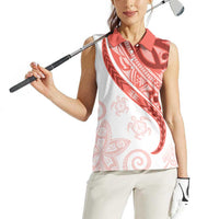 Coral Red Polynesian Tribal Turtle Floral Pattern Women Sleeveless Polo Shirt LT05 - Polynesian Pride