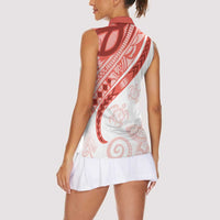 Coral Red Polynesian Tribal Turtle Floral Pattern Women Sleeveless Polo Shirt LT05 - Polynesian Pride