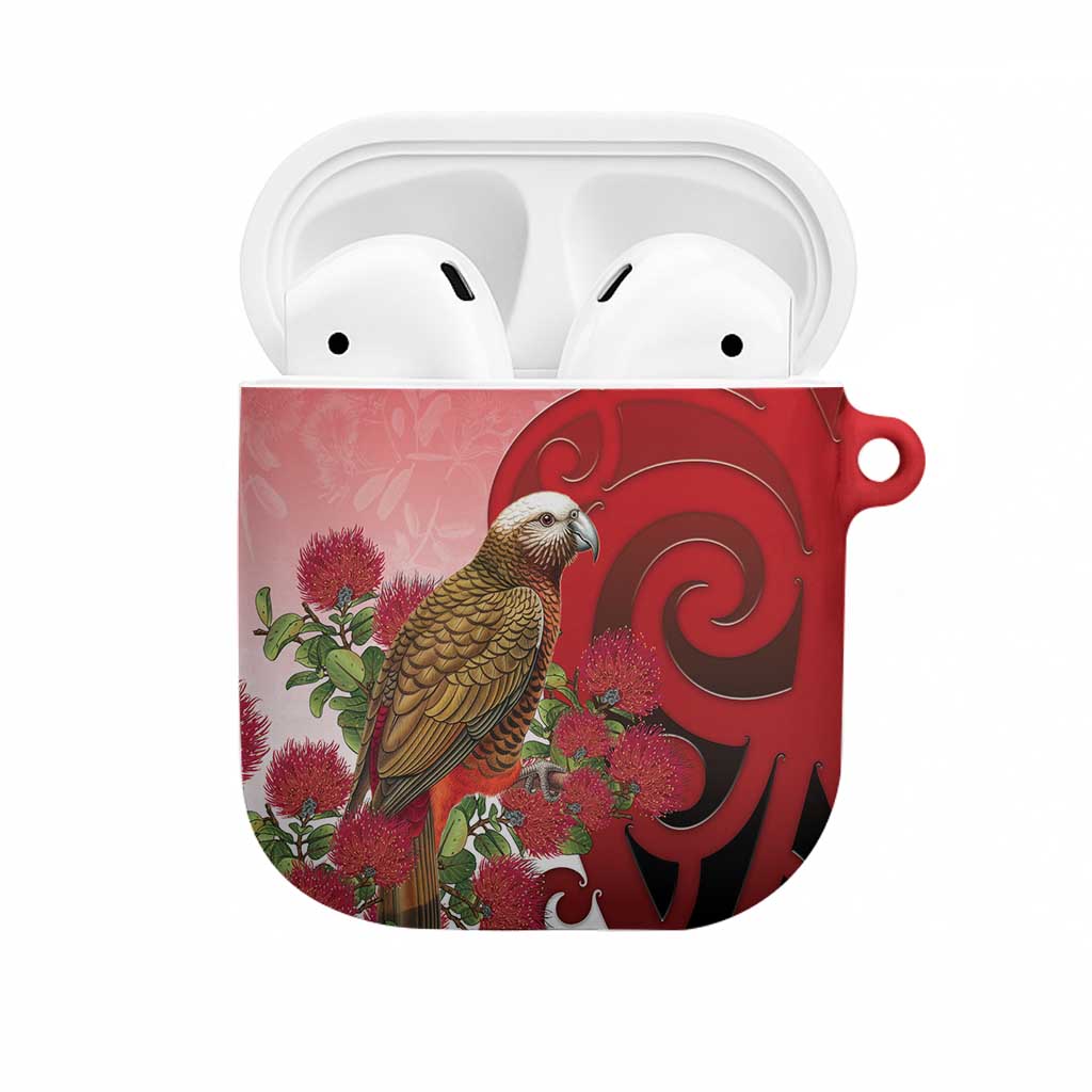 New Zealand Parrot Kaka AirPods Case Maori Koru With Pohutukawa Flowers - Polynesian Pride