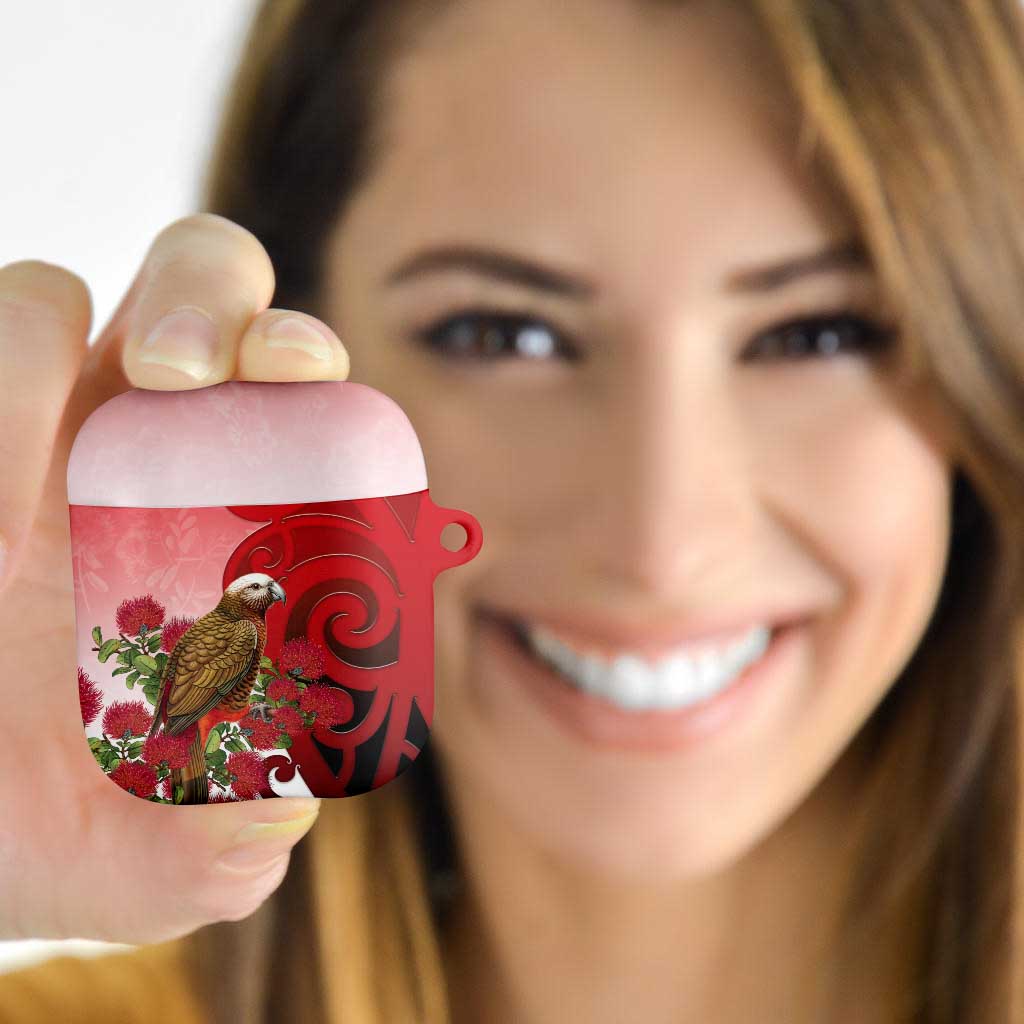 New Zealand Parrot Kaka AirPods Case Maori Koru With Pohutukawa Flowers - Polynesian Pride