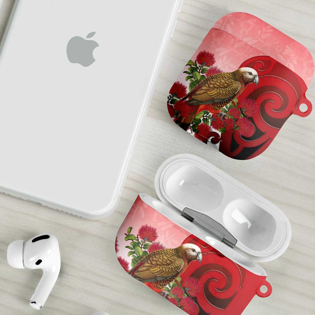 New Zealand Parrot Kaka AirPods Case Maori Koru With Pohutukawa Flowers - Polynesian Pride
