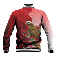 New Zealand Parrot Kaka Baseball Jacket Maori Koru With Pohutukawa Flowers LT05 - Polynesian Pride
