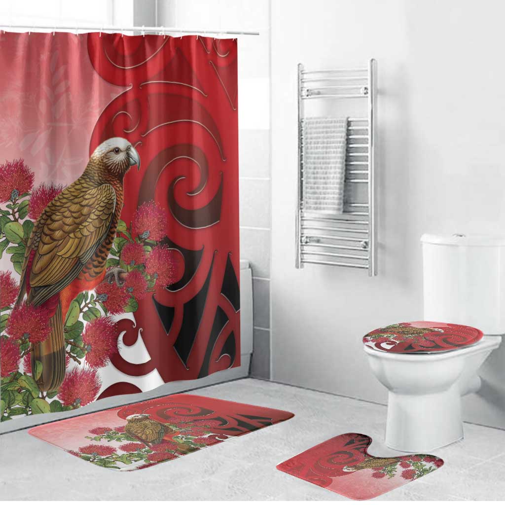 New Zealand Parrot Kaka Bathroom Set Maori Koru With Pohutukawa Flowers - Polynesian Pride