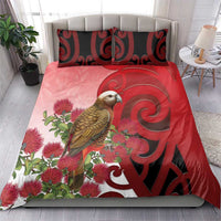 New Zealand Parrot Kaka Bedding Set Maori Koru With Pohutukawa Flowers - Polynesian Pride