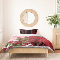 New Zealand Parrot Kaka Bedding Set Maori Koru With Pohutukawa Flowers - Polynesian Pride