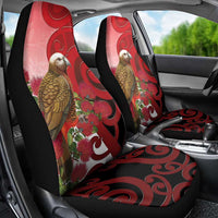 New Zealand Parrot Kaka Car Seat Cover Maori Koru With Pohutukawa Flowers - Polynesian Pride