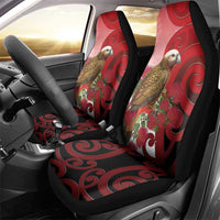 New Zealand Parrot Kaka Car Seat Cover Maori Koru With Pohutukawa Flowers - Polynesian Pride