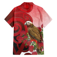 New Zealand Parrot Kaka Family Matching Off Shoulder Short Dress and Hawaiian Shirt Maori Koru With Pohutukawa Flowers LT05 - Polynesian Pride