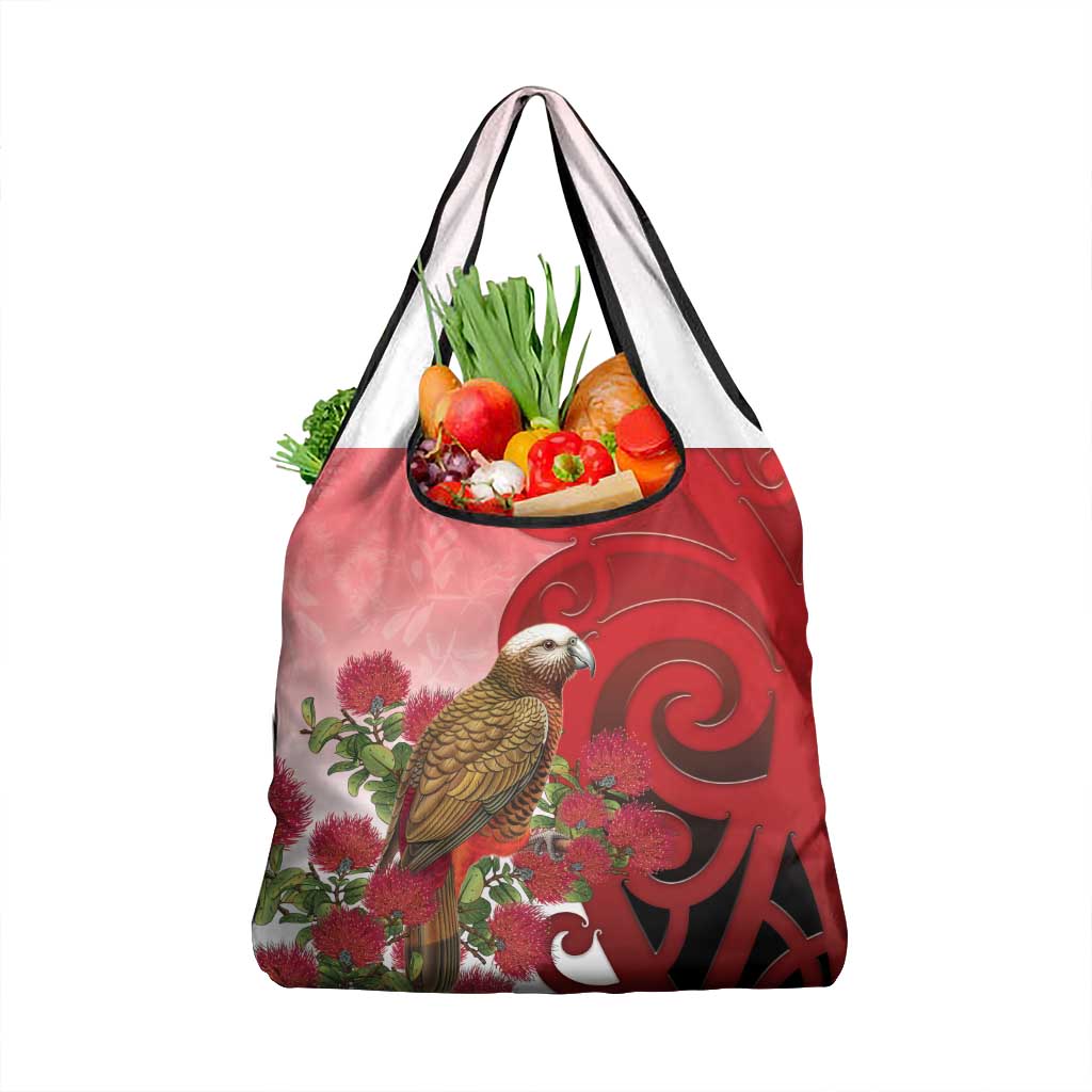 New Zealand Parrot Kaka Grocery Bag Maori Koru With Pohutukawa Flowers - Polynesian Pride