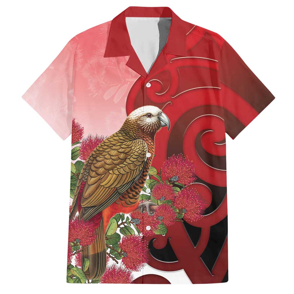 New Zealand Parrot Kaka Hawaiian Shirt Maori Koru With Pohutukawa Flowers - Polynesian Pride