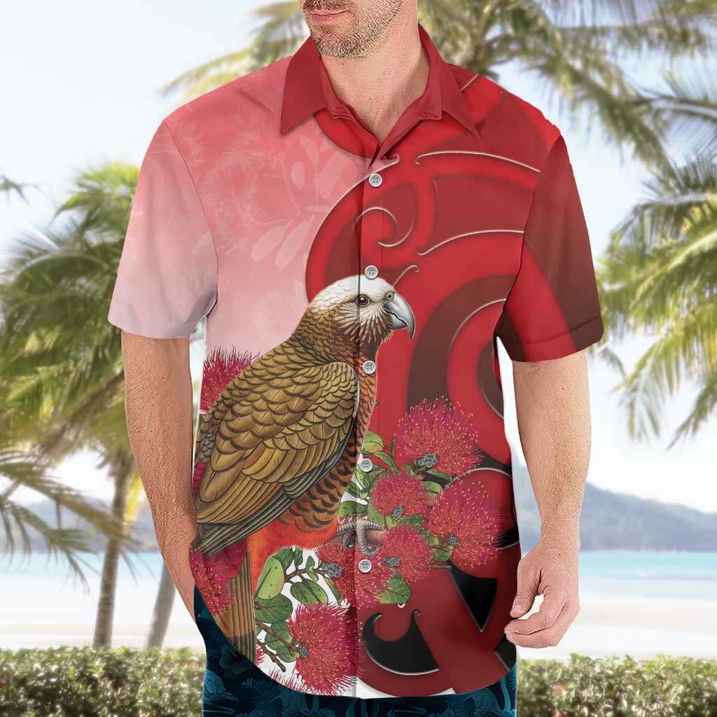 New Zealand Parrot Kaka Hawaiian Shirt Maori Koru With Pohutukawa Flowers - Polynesian Pride