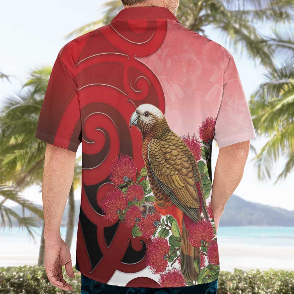 New Zealand Parrot Kaka Hawaiian Shirt Maori Koru With Pohutukawa Flowers - Polynesian Pride