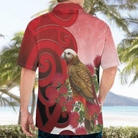 New Zealand Parrot Kaka Hawaiian Shirt Maori Koru With Pohutukawa Flowers - Polynesian Pride