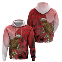 New Zealand Parrot Kaka Hoodie Maori Koru With Pohutukawa Flowers LT05 - Polynesian Pride