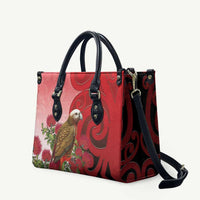 New Zealand Parrot Kaka Leather Bag Maori Koru With Pohutukawa Flowers - Polynesian Pride