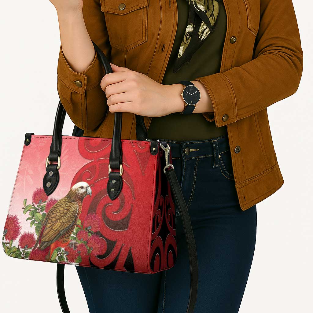 New Zealand Parrot Kaka Leather Bag Maori Koru With Pohutukawa Flowers - Polynesian Pride
