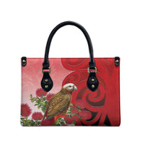 New Zealand Parrot Kaka Leather Bag Maori Koru With Pohutukawa Flowers - Polynesian Pride