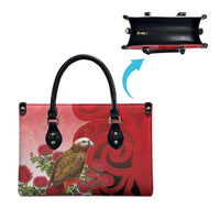 New Zealand Parrot Kaka Leather Bag Maori Koru With Pohutukawa Flowers - Polynesian Pride