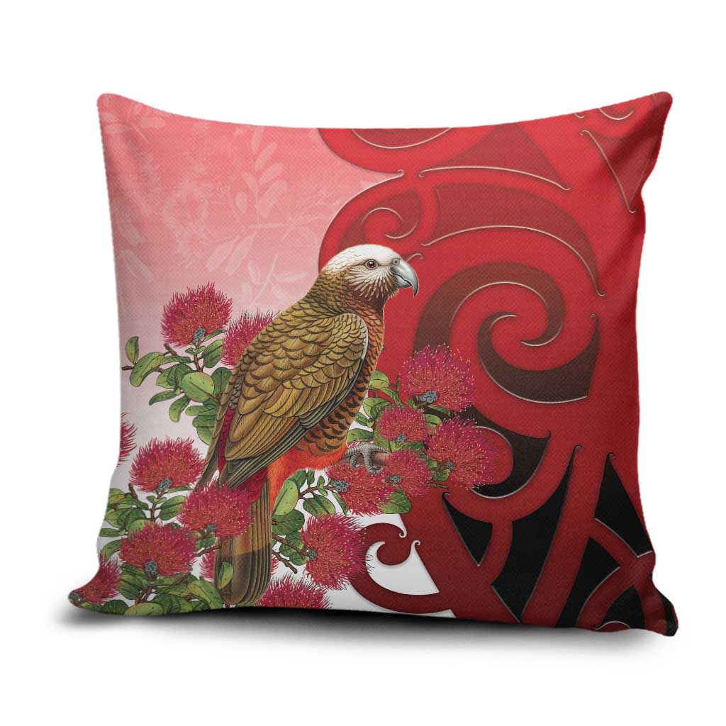 New Zealand Parrot Kaka Pillow Cover Maori Koru With Pohutukawa Flowers LT05 Red - Polynesian Pride