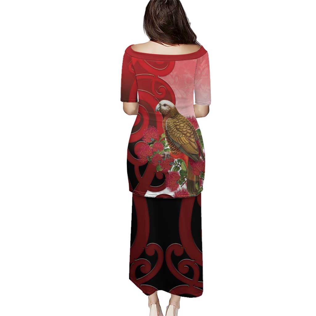 New Zealand Parrot Kaka Puletasi Maori Koru With Pohutukawa Flowers LT05 - Polynesian Pride