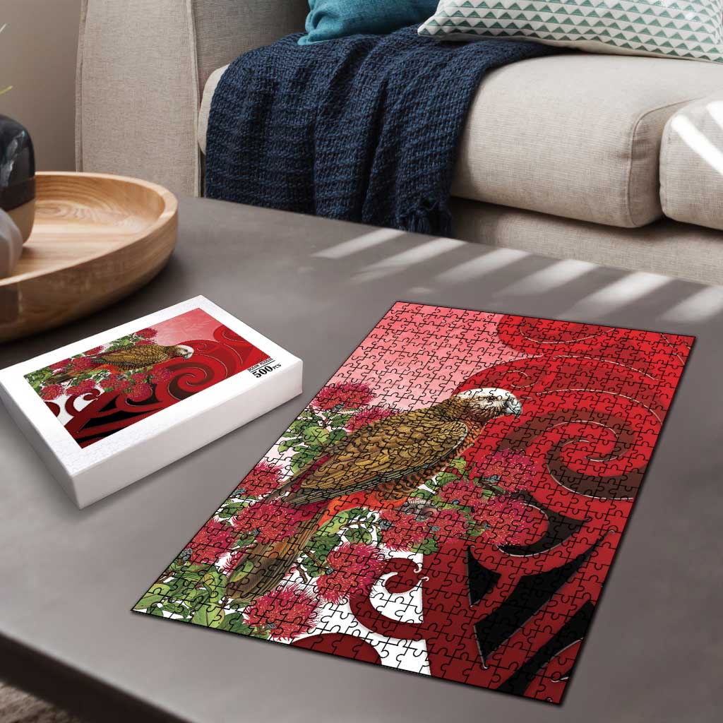 New Zealand Parrot Kaka Puzzle Maori Koru With Pohutukawa Flowers LT05 - Polynesian Pride