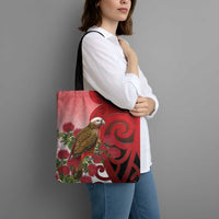 New Zealand Parrot Kaka Tote Bag Maori Koru With Pohutukawa Flowers - Polynesian Pride