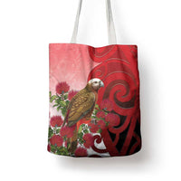 New Zealand Parrot Kaka Tote Bag Maori Koru With Pohutukawa Flowers - Polynesian Pride