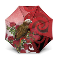 New Zealand Parrot Kaka Umbrella Maori Koru With Pohutukawa Flowers - Polynesian Pride