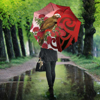 New Zealand Parrot Kaka Umbrella Maori Koru With Pohutukawa Flowers - Polynesian Pride