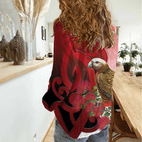 New Zealand Parrot Kaka Women Casual Shirt Maori Koru With Pohutukawa Flowers - Polynesian Pride