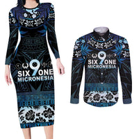 Micronesia FSM 691 Couples Matching Long Sleeve Bodycon Dress and Long Sleeve Button Shirt Respect Culture LT05 Blue - Polynesian Pride