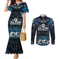 Micronesia FSM 691 Couples Matching Mermaid Dress and Long Sleeve Button Shirt Respect Culture LT05 Blue - Polynesian Pride