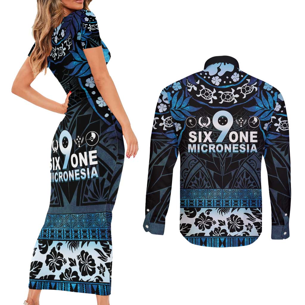 Micronesia FSM 691 Couples Matching Short Sleeve Bodycon Dress and Long Sleeve Button Shirt Respect Culture LT05 - Polynesian Pride