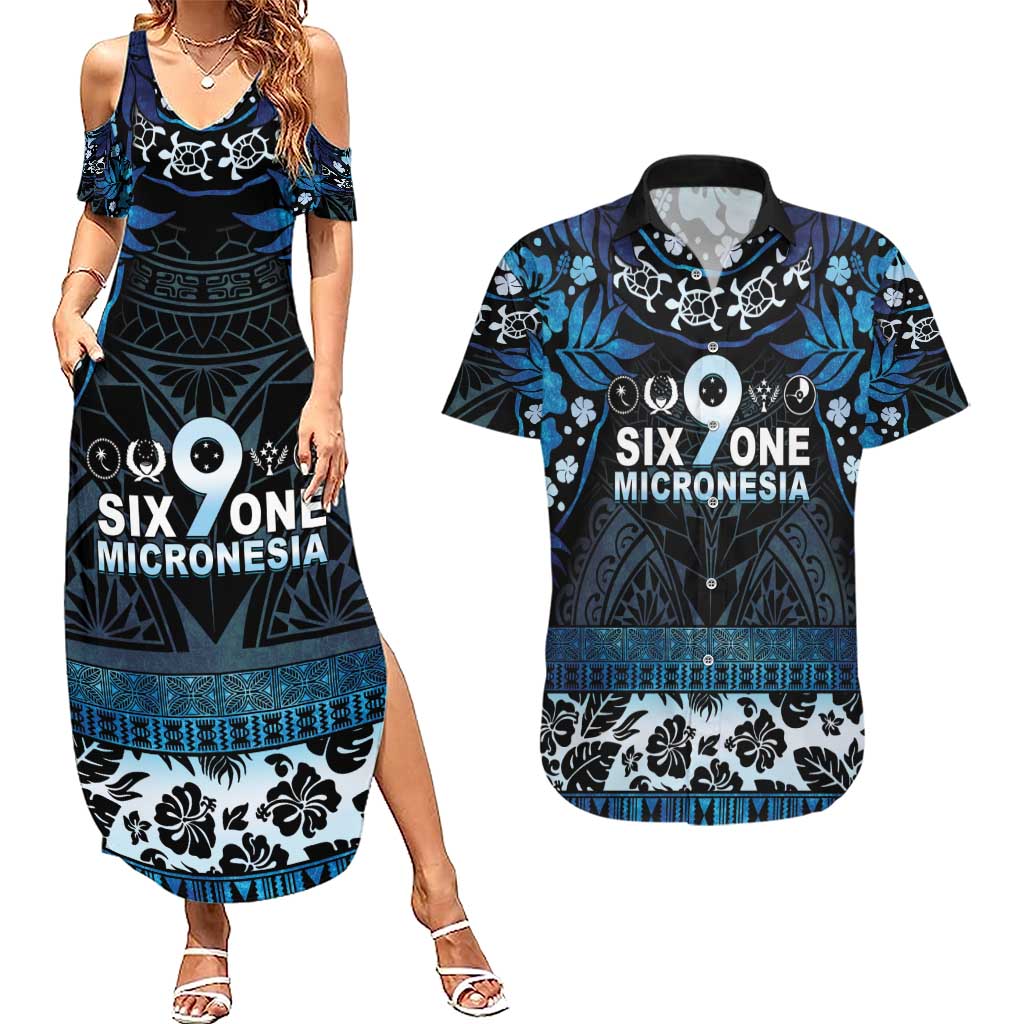 Micronesia FSM 691 Couples Matching Summer Maxi Dress and Hawaiian Shirt Respect Culture LT05 Blue - Polynesian Pride