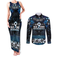 Micronesia FSM 691 Couples Matching Tank Maxi Dress and Long Sleeve Button Shirt Respect Culture LT05 Blue - Polynesian Pride